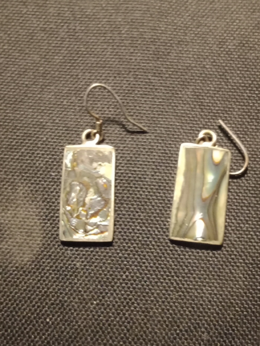 Iridescent Abalone Rectangular Drop Earrings in Sterling Silver